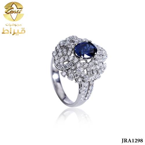  خاتم ذهب ابيض مع الماس و زفير عيار 18