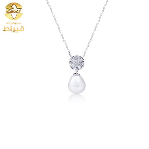  مجوهرات - ذهب - عقد ذهب ابيض مع الماس و لؤلؤ زراعي عيار 18