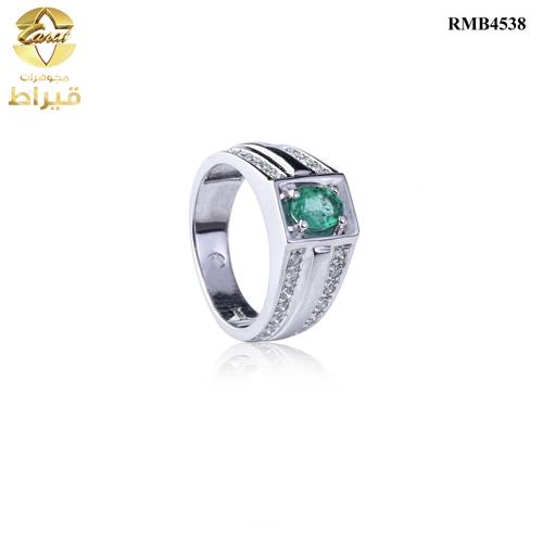 خاتم فضة مع الماس و زمرد عيار 925