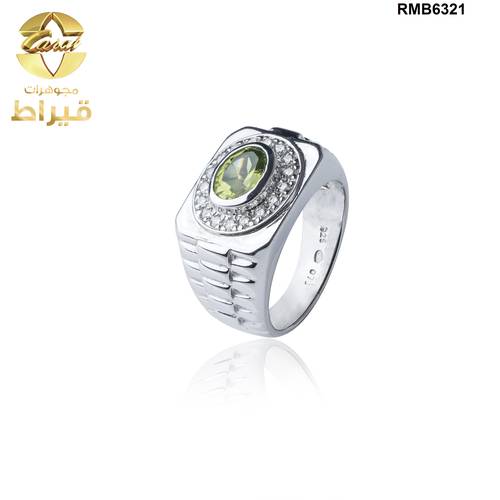  خاتم فضة مع موسانايت و زبرجد عيار 925