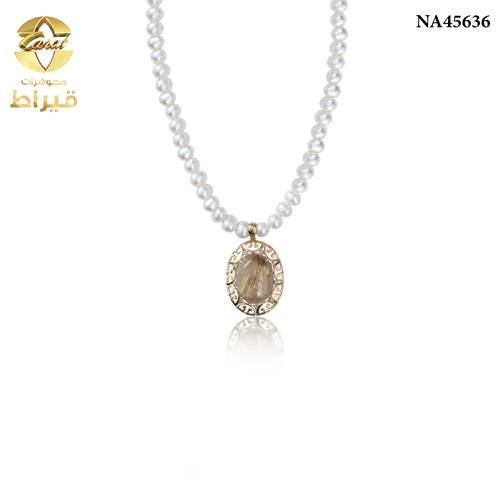 عقد لؤلؤ زراعي مع الماس و ذهب عيار 18