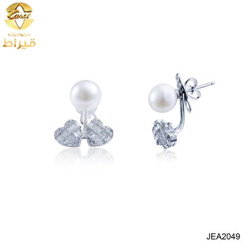 WOMEN'S 18K WHITE GOLD EARRING WITH DIAMOND AND PEARL