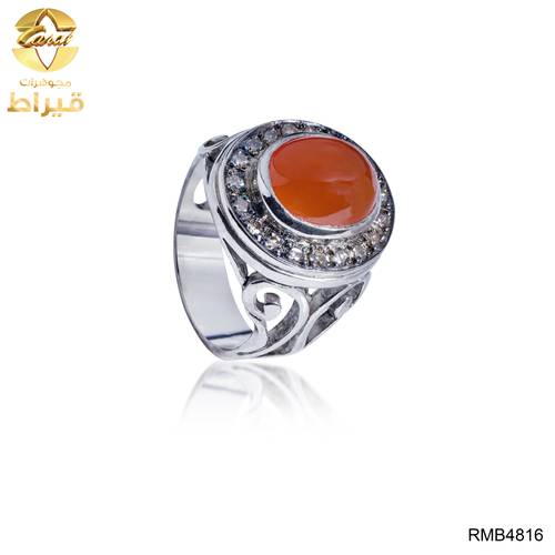 MEN'S SILVER RING WITH DIAMOND AND AGATE STONE