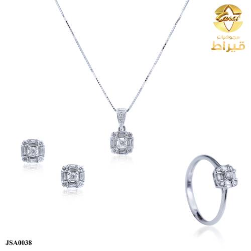 نصف طقم ذهب ابيض مع الماس عيار 18