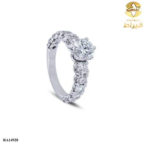 خاتم  ذهب ابيض مع الماس زراعي عيار 18