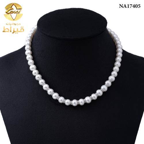 عقد لؤلؤ زراعي مع الماس و ذهب ابيض عيار 18