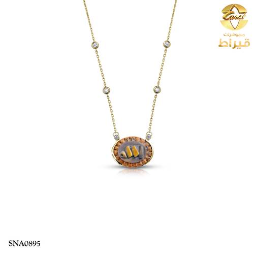  عقد فضة مع عقيق و موسانايت عيار 925