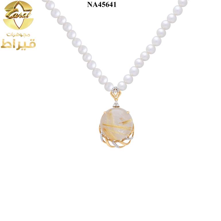  عقد لؤلؤ زراعي مع الماس و ذهب ابيض عيار 18