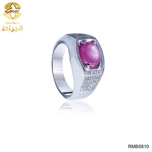 خاتم فضة مع الماس الابيض و ياقوت عيار 925