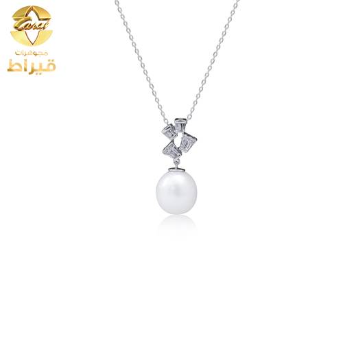مجوهرات - ذهب - عقد ذهب ابيض مع الماس و لؤلؤ زراعي عيار 18