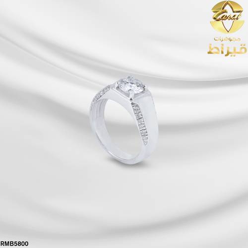MEN'S RHODIUM PLATED SILVER 925 RING WITH DIAMOND AND MOISSANITE STONE