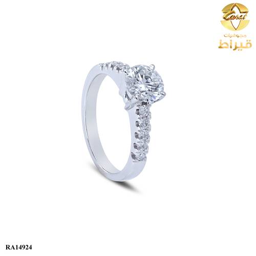 خاتم  ذهب ابيض مع الماس زراعي عيار 18