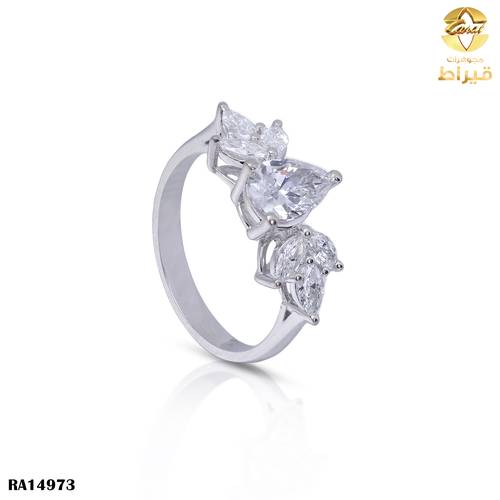خاتم  ذهب ابيض مع الماس زراعي عيار 18