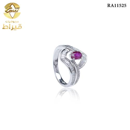 خاتم ذهب ابيض مع الماس و ياقوت عيار 18
