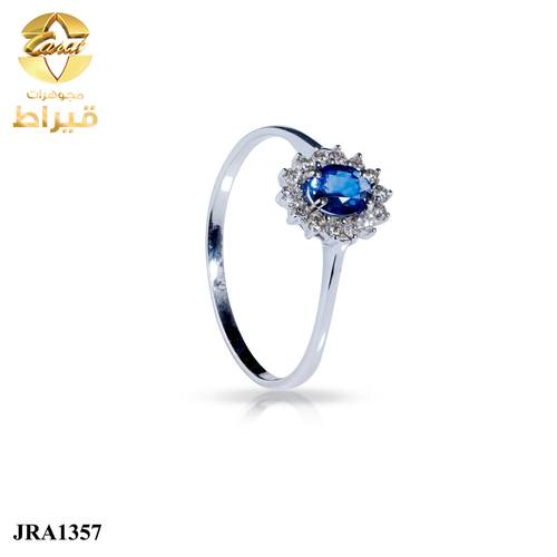  خاتم ذهب ابيض مع الماس و زفير عيار 18