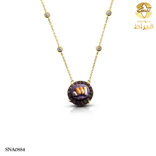 عقد فضة مع عقيق و موسانايت عيار 925