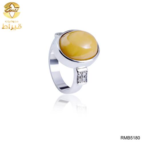  خاتم فضة مع الماس و كهرمان عيار 925