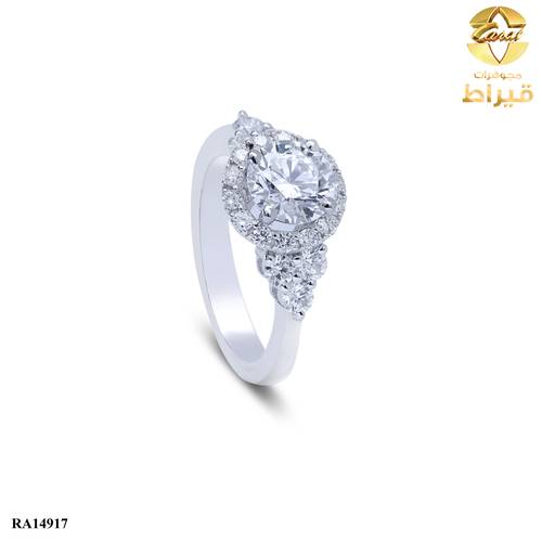 خاتم  ذهب ابيض مع الماس زراعي عيار 18