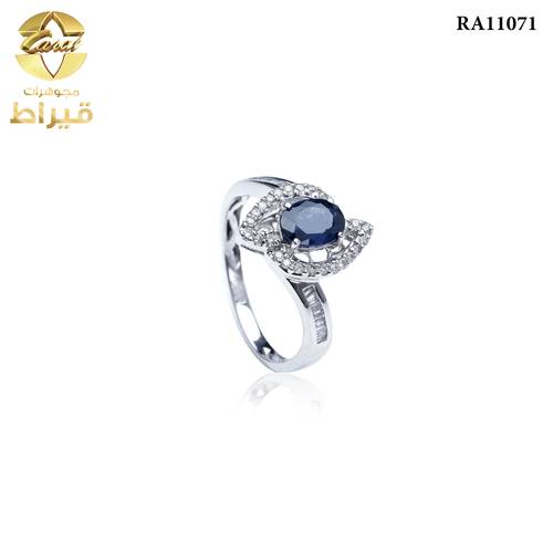 WOMEN'S 18K WHITE GOLD DIAMOND RING WITH SAPPHIRE