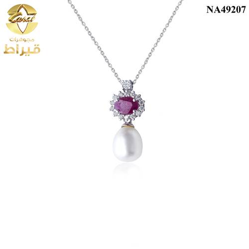 عقد ذهب مع الماس و لولو  و ياقوت عيار 18