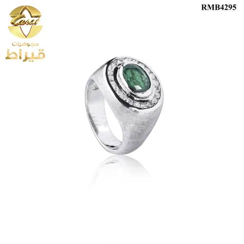 خاتم فضة مع الماس و زمرد عيار 925