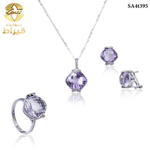  نصف طقم ذهب ابيض مع الماس عيار 18
