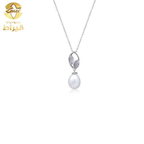 مجوهرات - ذهب - عقد ذهب ابيض مع الماس و لؤلؤ زراعي عيار 18