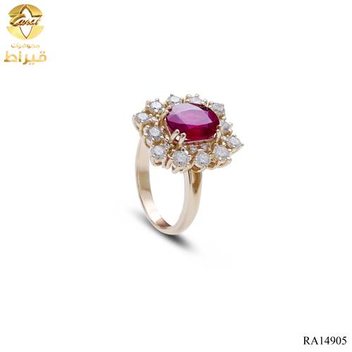  خاتم ذهب مع الماس زراعي و ياقوت عيار 18