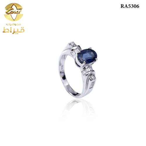 WOMEN'S 18K WHITE GOLD DIAMOND RING WITH SAPPHIRE