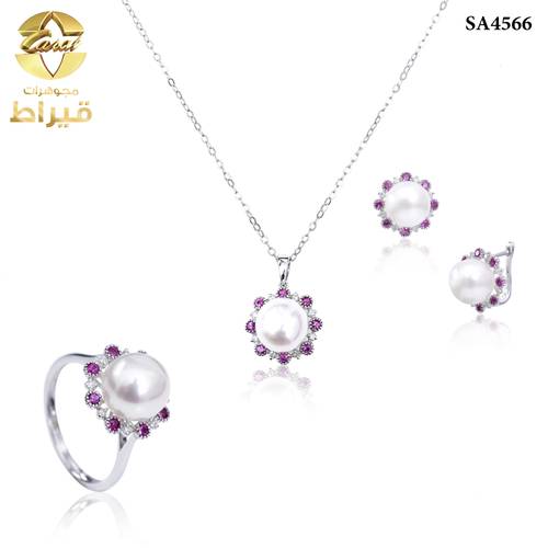 نصف طقم ذهب ابيض مع الماس عيار 18