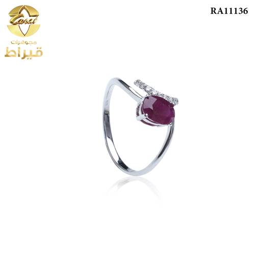 WOMEN'S 18K WHITE GOLD DIAMOND RING WITH RUBY