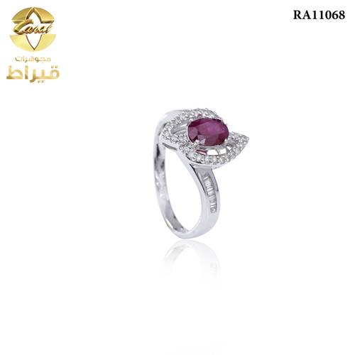 WOMEN'S 18K WHITE GOLD DIAMOND RING WITH RUBY