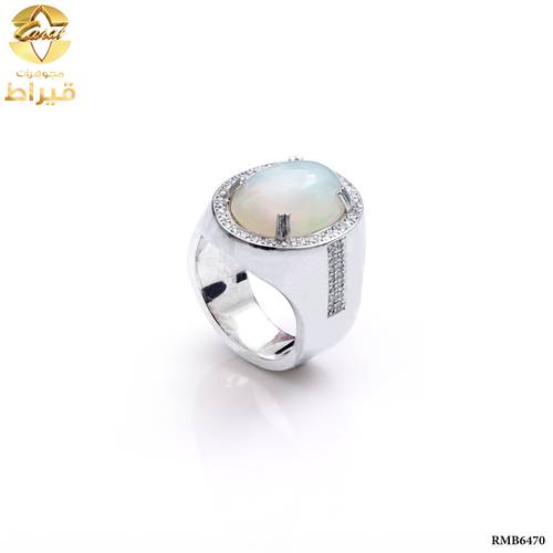 خاتم سيلنوفا مع الماس  و اوبال عيار 925