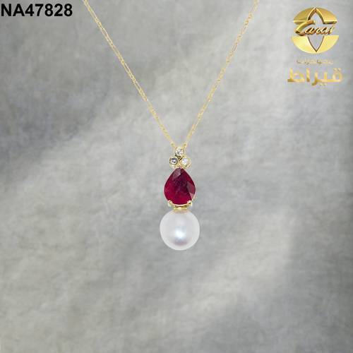عقد ذهب مع الماس و ياقوت و لولو عيار 18