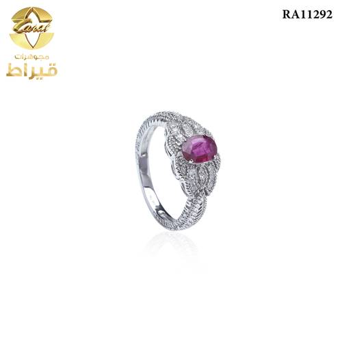 خاتم ذهب ابيض مع الماس و ياقوت عيار 18