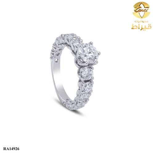 خاتم  ذهب ابيض مع الماس زراعي عيار 18