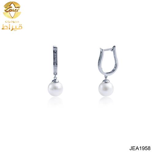 مجوهرات , حلق ، حلق ذهب ابيض مع ألماس و لؤلؤ عيار 18