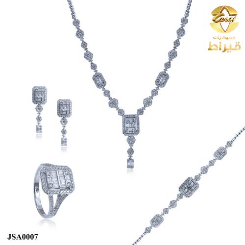 طقم ذهب ابيض مع الماس عيار 18