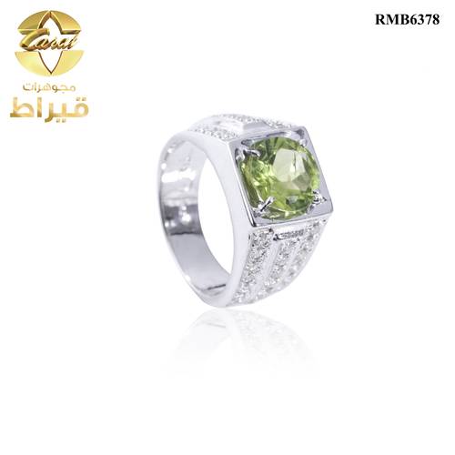 GENTS SILVER RING WITH MOISSONITE AND PERIDOT STONES