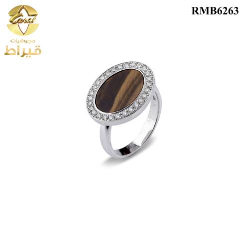 خاتم رجالي من فضة 925 مع عين نمر و موسانايت