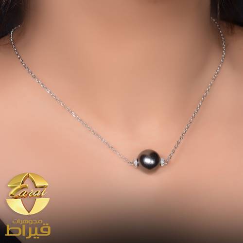 عقد ذهب ابيض مع الماس و لولو عيار 18