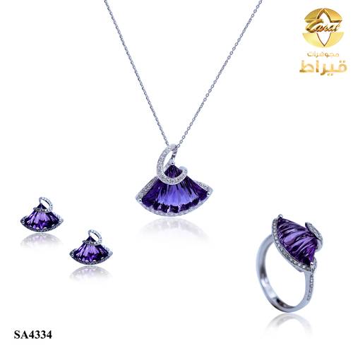نصف طقم ذهب ابيض مع الماس عيار 18
