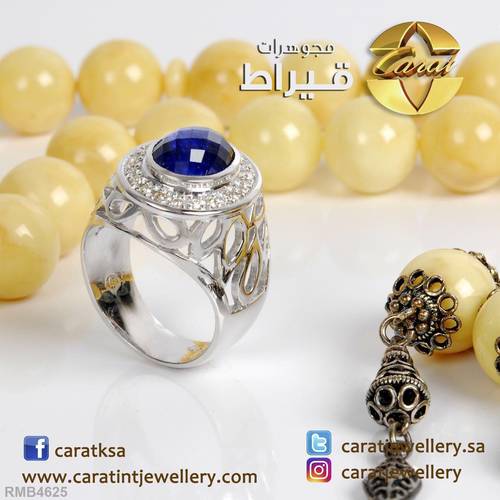 خاتم فضة مع الماس و زفير عيار 925