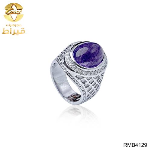 خاتم فضة مع الماس و تنزانيت عيار 925
