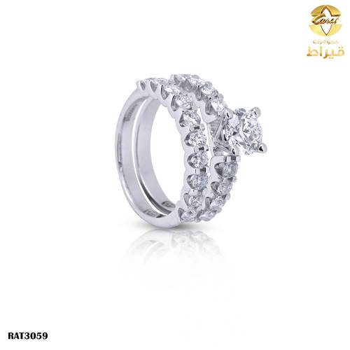 خاتم ذهب ابيض مع الماس زراعي عيار 18