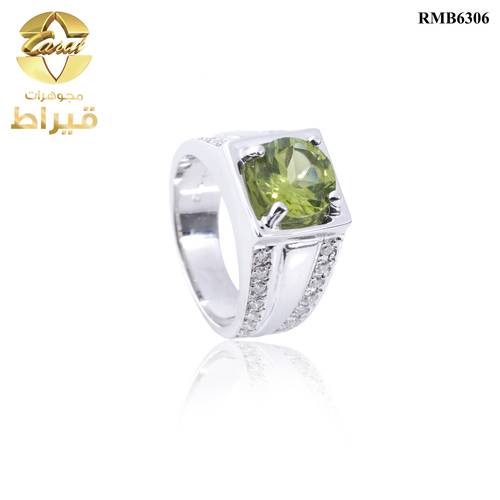 GENTS SILVER RING WITH MOISSONITE AND PERIDOT STONES