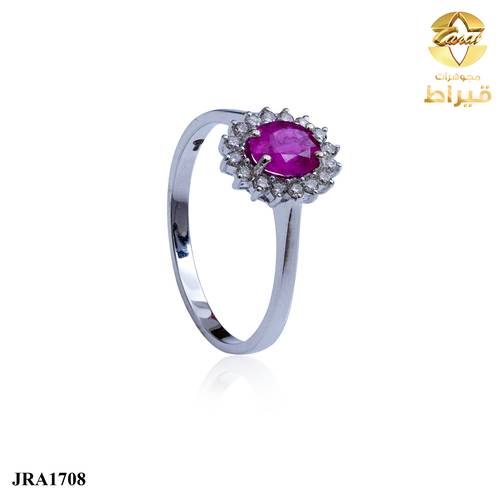 WOMEN'S 18K WHITE GOLD DIAMOND RING WITH RUBY