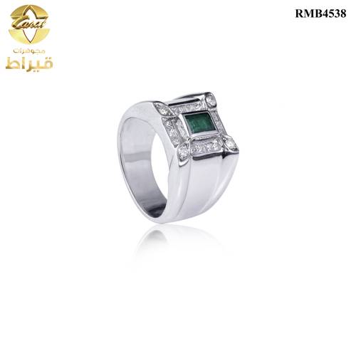 خاتم فضة مع الماس و زمرد عيار 925