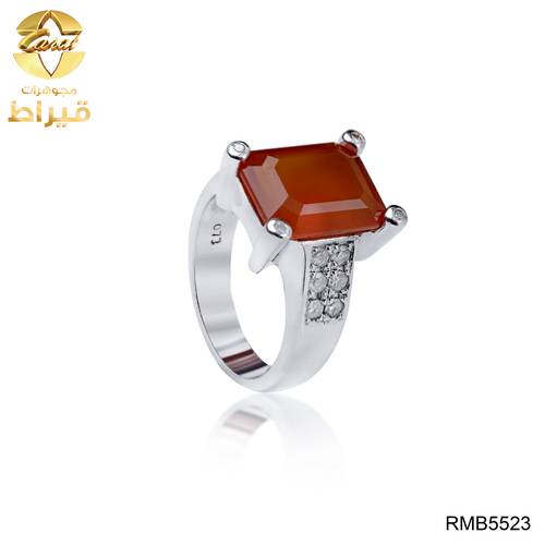  خاتم فضة مع الماس و عقيق عيار 925