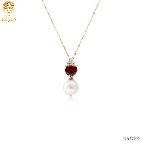 عقد ذهب مع الماس و ياقوت و لولو عيار 18
